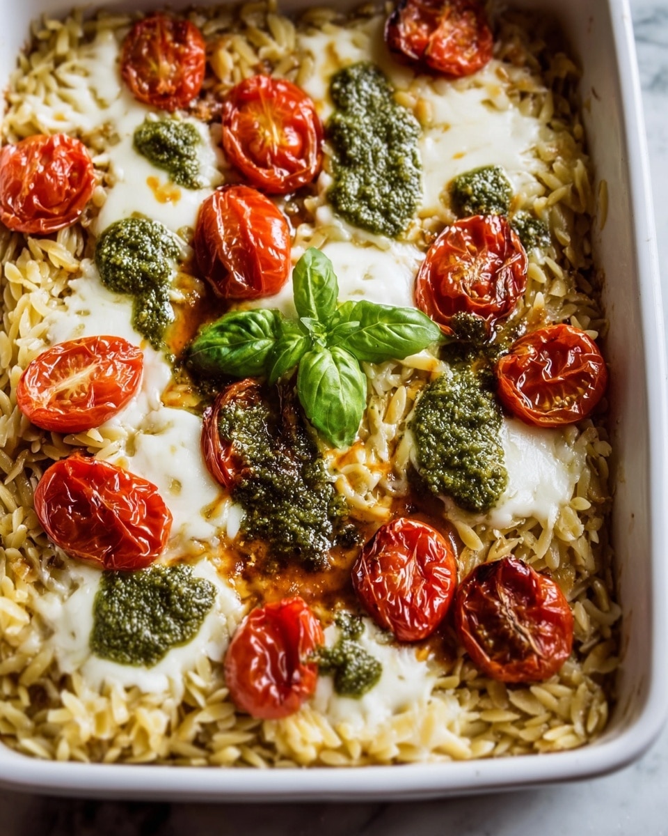 One Pan Caprese Pesto Orzo Bake Recipe 5 One Pan Caprese Pesto Orzo Bake Recipe - Recipe Image