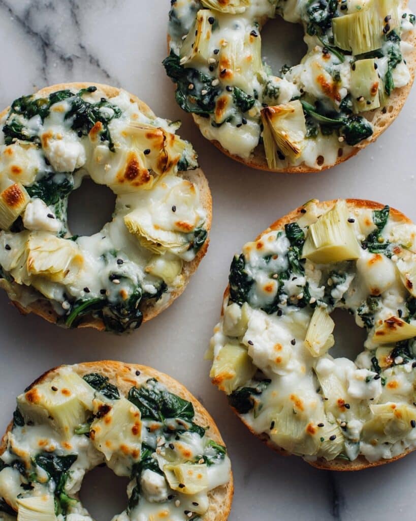 Cheesy Spinach-Artichoke Bagels Recipe
