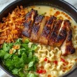Fiery Chicken Ramen with Creamy Garlic Sauce Recipe