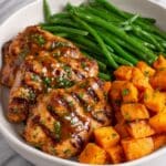 Honey Garlic Chicken with Sweet Potatoes and Green Beans Recipe