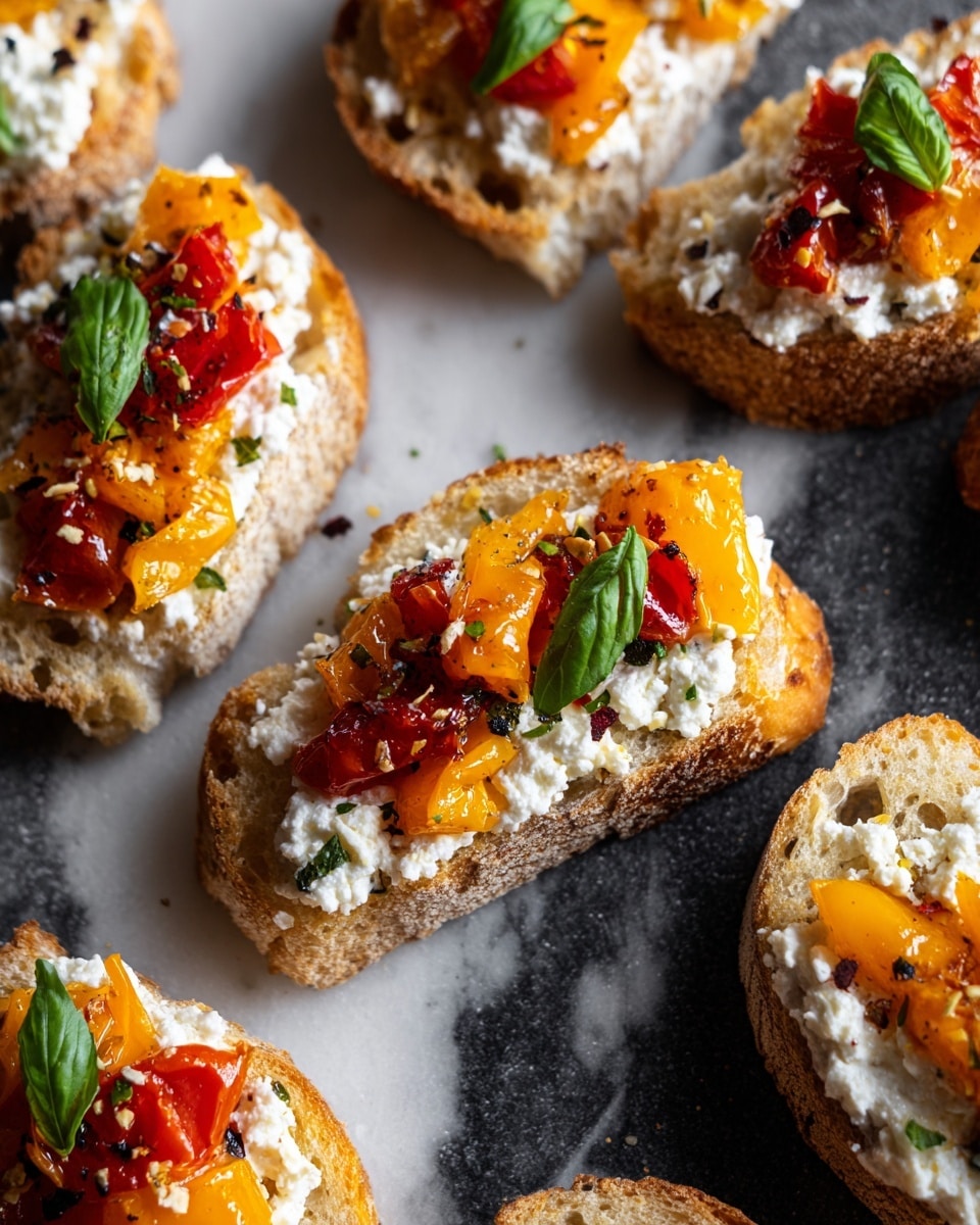 Roasted Red Pepper and Feta Bruschetta Recipe 5 Roasted Red Pepper and Feta Bruschetta Recipe - Recipe Image
