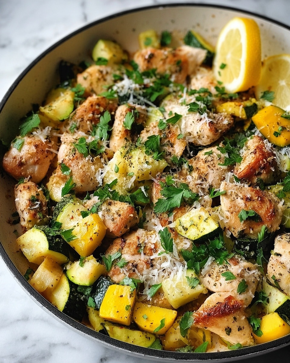 Skillet Lemon Parmesan Chicken with Zucchini and Squash Recipe 5 Skillet Lemon Parmesan Chicken with Zucchini and Squash Recipe - Recipe Image