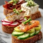 Mini Open Faced Sandwiches with Smoked Salmon and Fresh Toppings Recipe