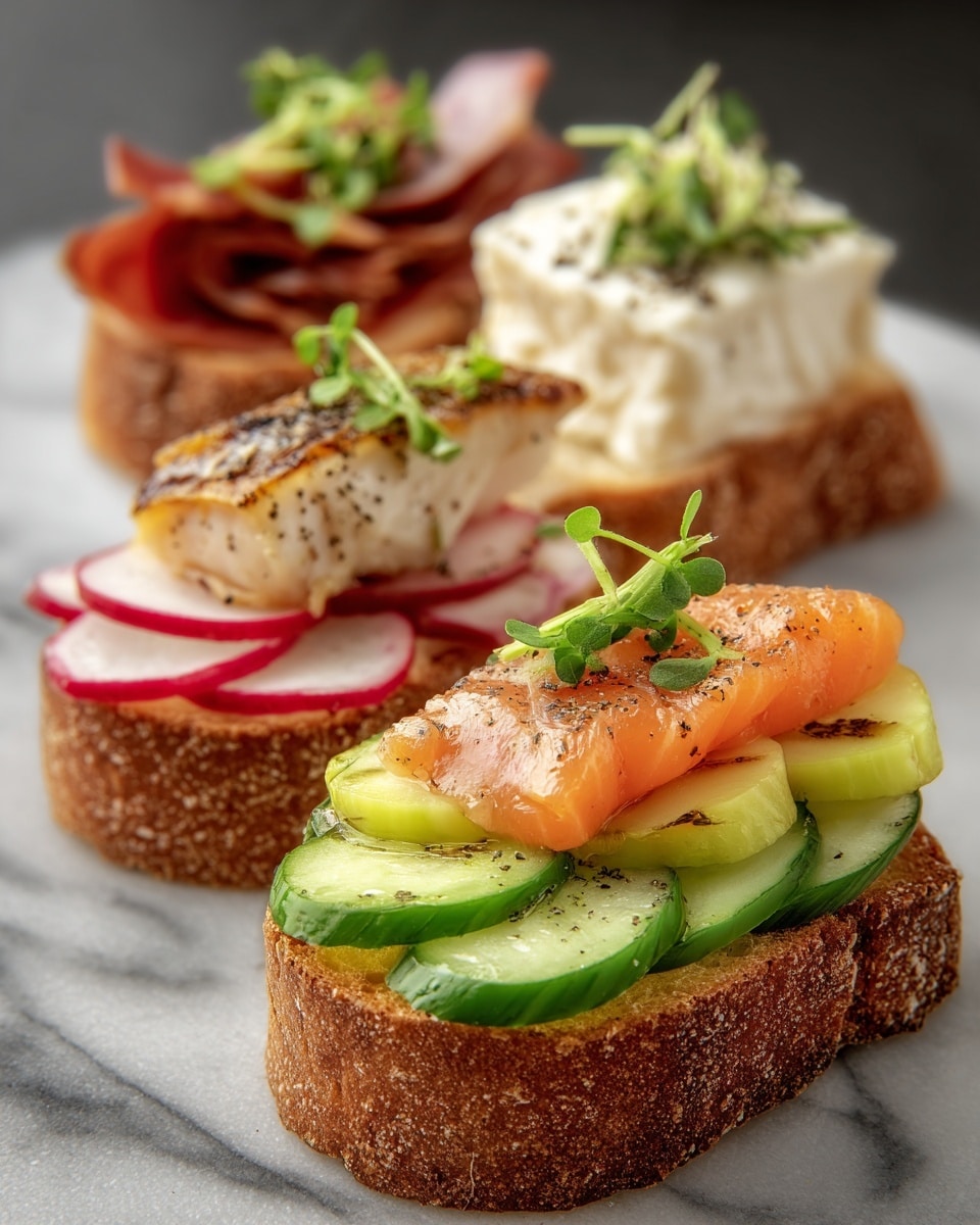 Mini Open Faced Sandwiches with Smoked Salmon and Fresh Toppings Recipe
