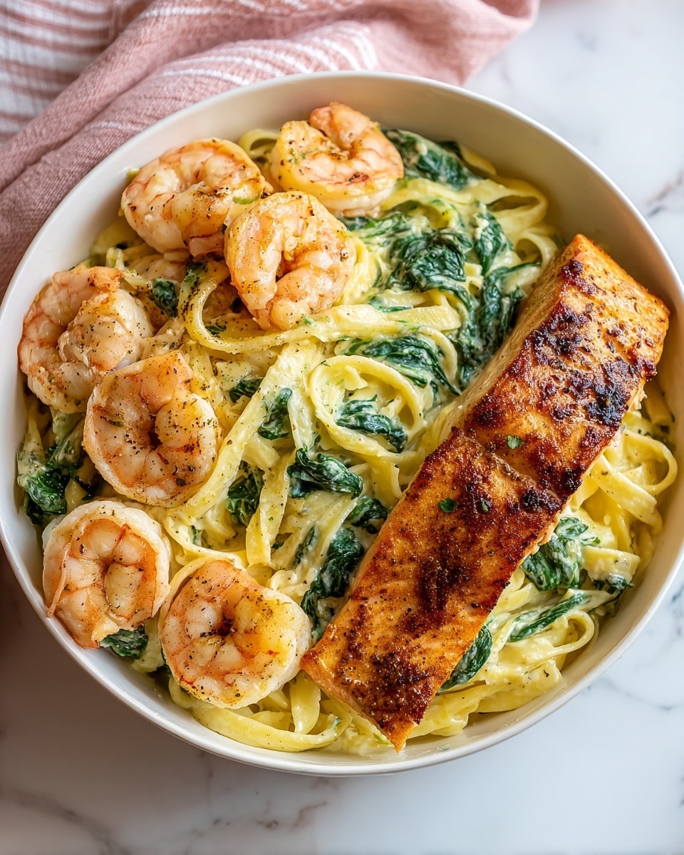 Salmon and Shrimp Alfredo Recipe - Recipe Image