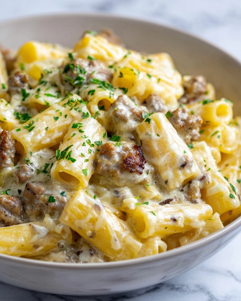 Garlic Sausage Alfredo Rigatoni Recipe