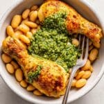 One-Pan Crispy Chicken with Cannellini Beans and Pistachio Pesto Recipe