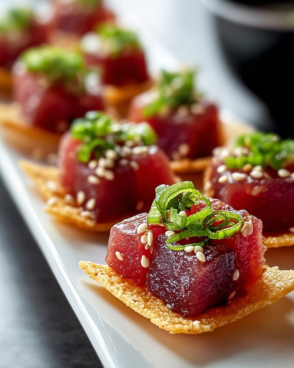 Spicy Tuna Tartare on Crispy Wonton Chips Recipe 5 Spicy Tuna Tartare on Crispy Wonton Chips Recipe - Recipe Image