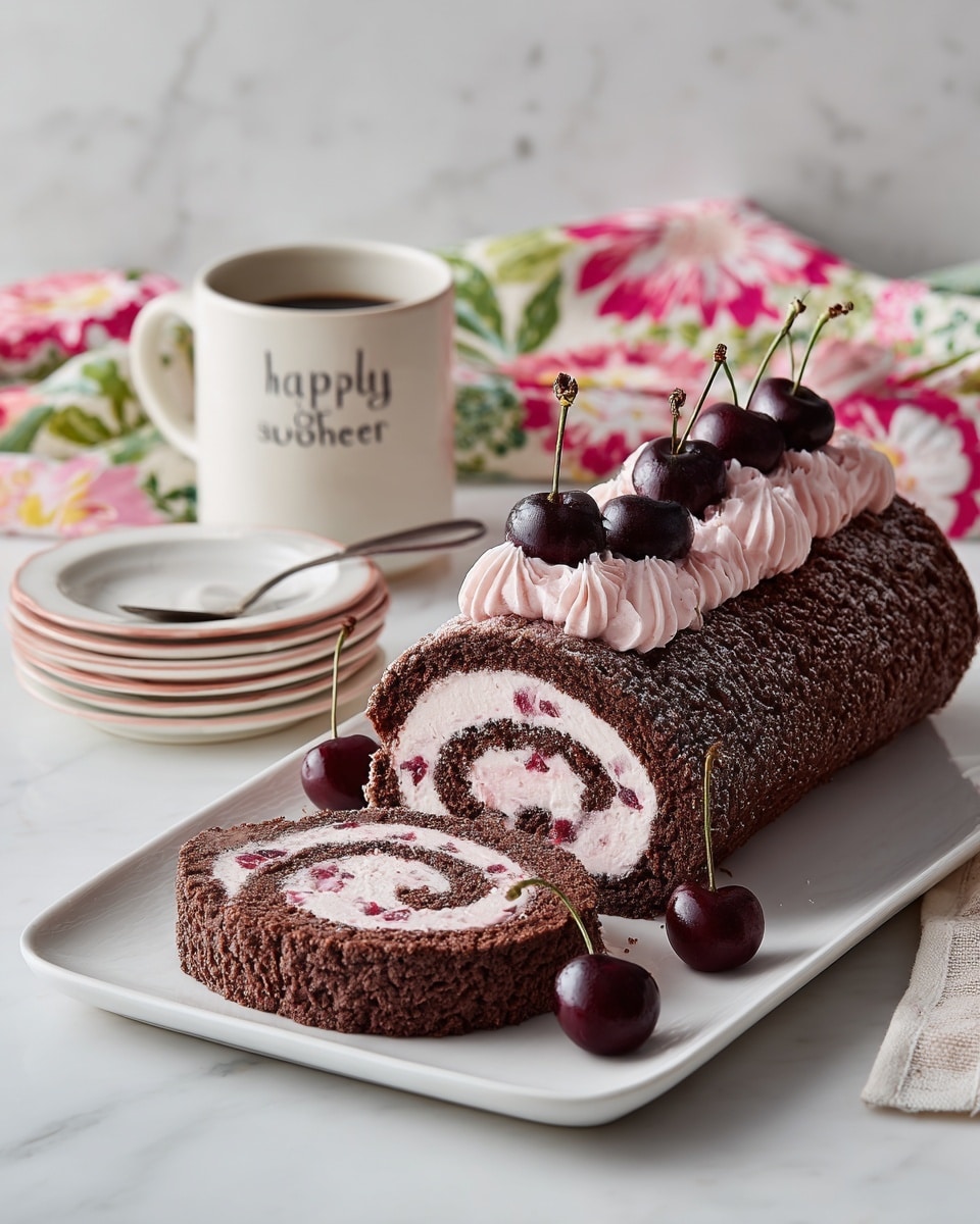 Swiss Chocolate Cherry Roll Cake Recipe