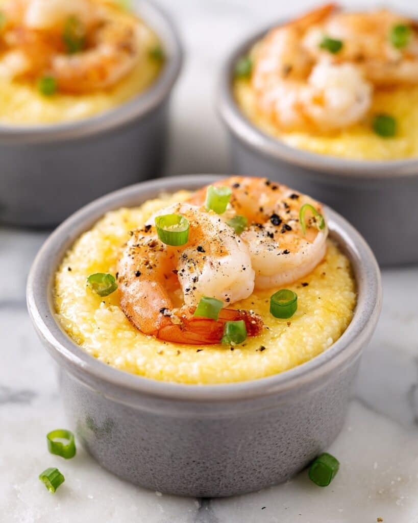 Shrimp and Scallion Grit Cups with Creamy Cheese Recipe