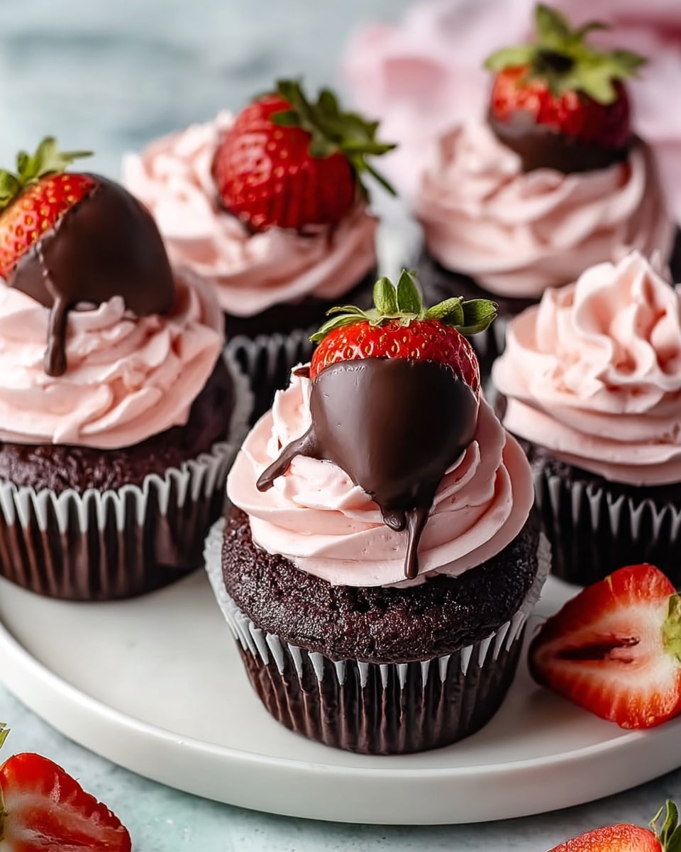 Chocolate Covered Strawberry Cupcakes Recipe 5 Chocolate Covered Strawberry Cupcakes Recipe - Recipe Image