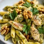 Chicken & Vegetable Penne with Parsley-Walnut Pesto Recipe