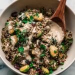 Roasted Brussels Sprouts, Quinoa & Lentil Salad with Spicy Caesar Dressing Recipe