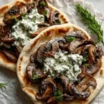 Cheesy Beef and Mushroom Pita Pockets with Tzatziki Sauce Recipe