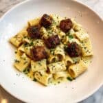 Creamy Garlic Sausage Alfredo Rigatoni Recipe