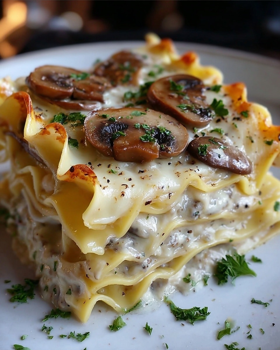 Mushroom Chicken Alfredo Lasagna Recipe - Recipe Image