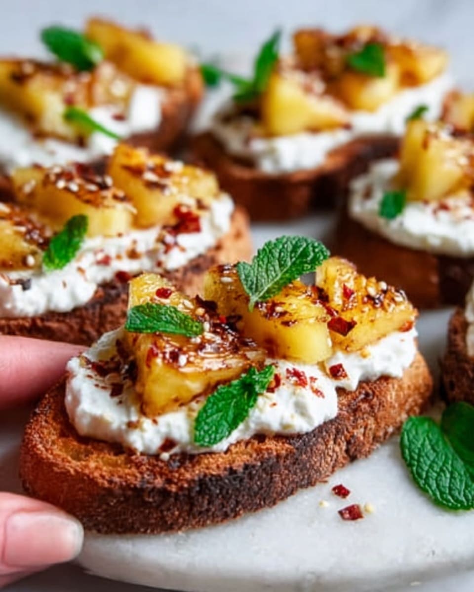 Grilled Pineapple Crostini with Burrata & Spicy Honey Recipe - Recipe Image