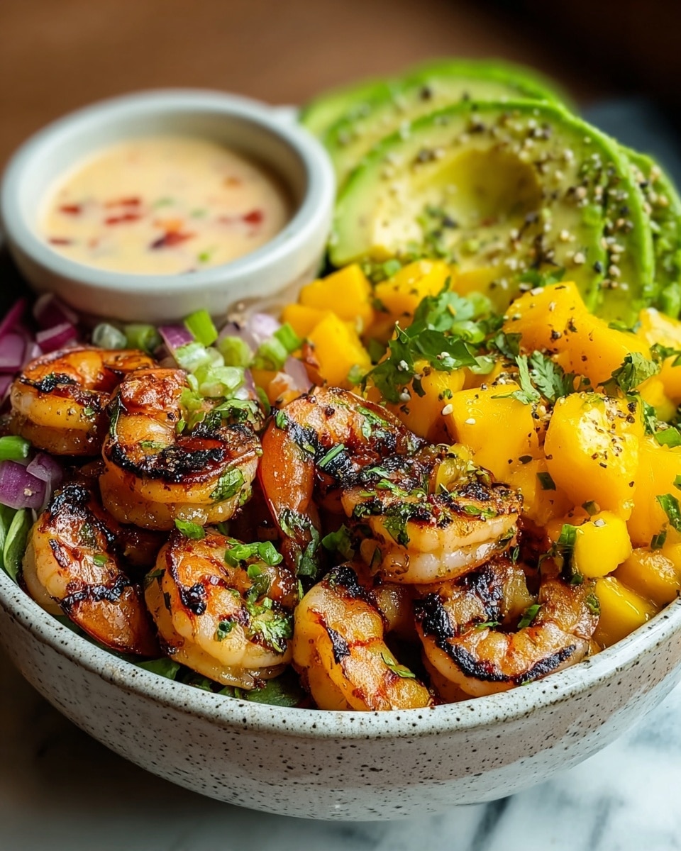 Shrimp and Avocado Bowls with Mango Salsa & Lime-Chili Sauce Recipe - Recipe Image