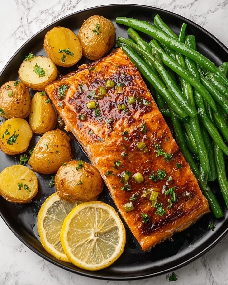Easy Lemon Honey Salmon with Roasted Potatoes and Green Beans Recipe - Recipe Image