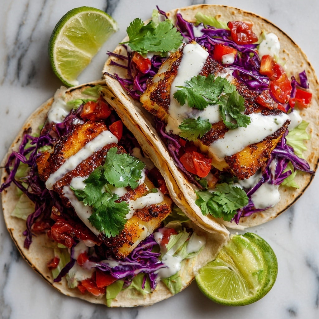 Fish Tacos with Lime Crema and Cabbage Slaw Recipe