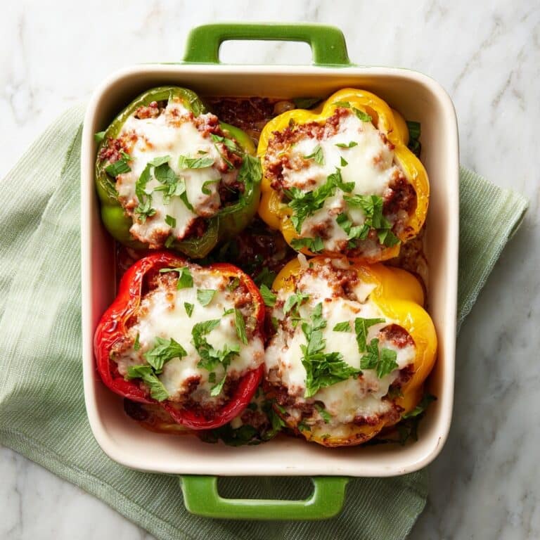 Stuffed Peppers with Ground Beef, Rice, and Cheese Recipe