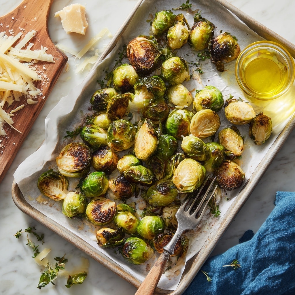 Lemon Parmesan Roasted Brussels Sprouts with Thyme and Red Pepper Flakes Recipe - Recipe Image