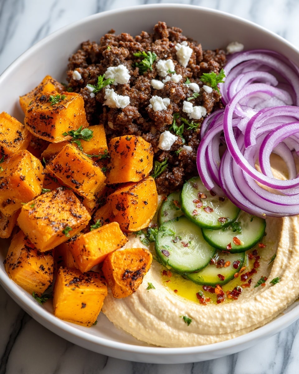 Ground Beef Bowls with Roasted Sweet Potatoes and Fresh Toppings Recipe - Recipe Image