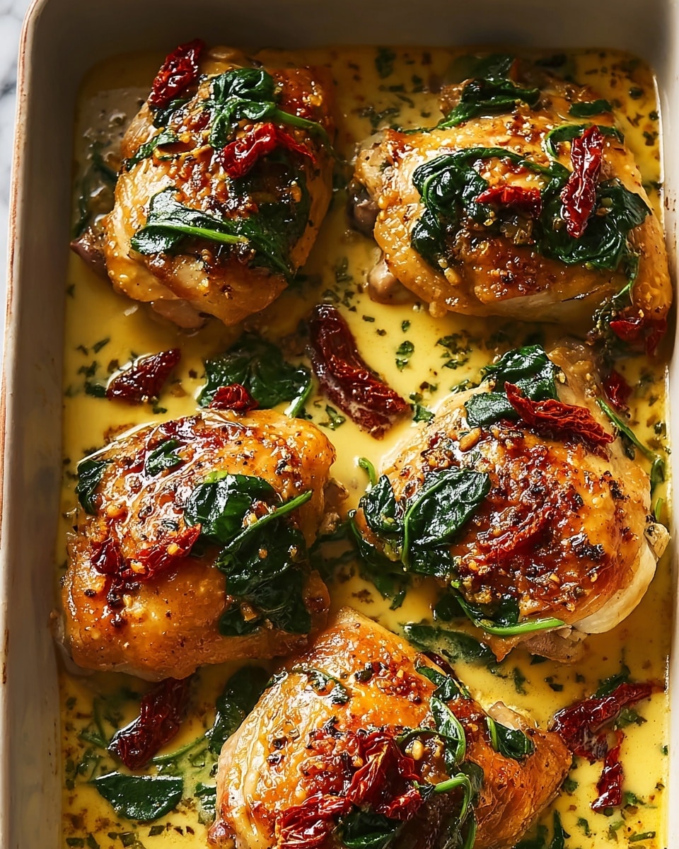 Smothered Baked Chicken with Creamed Spinach and Sun-Dried Tomatoes Recipe - Recipe Image