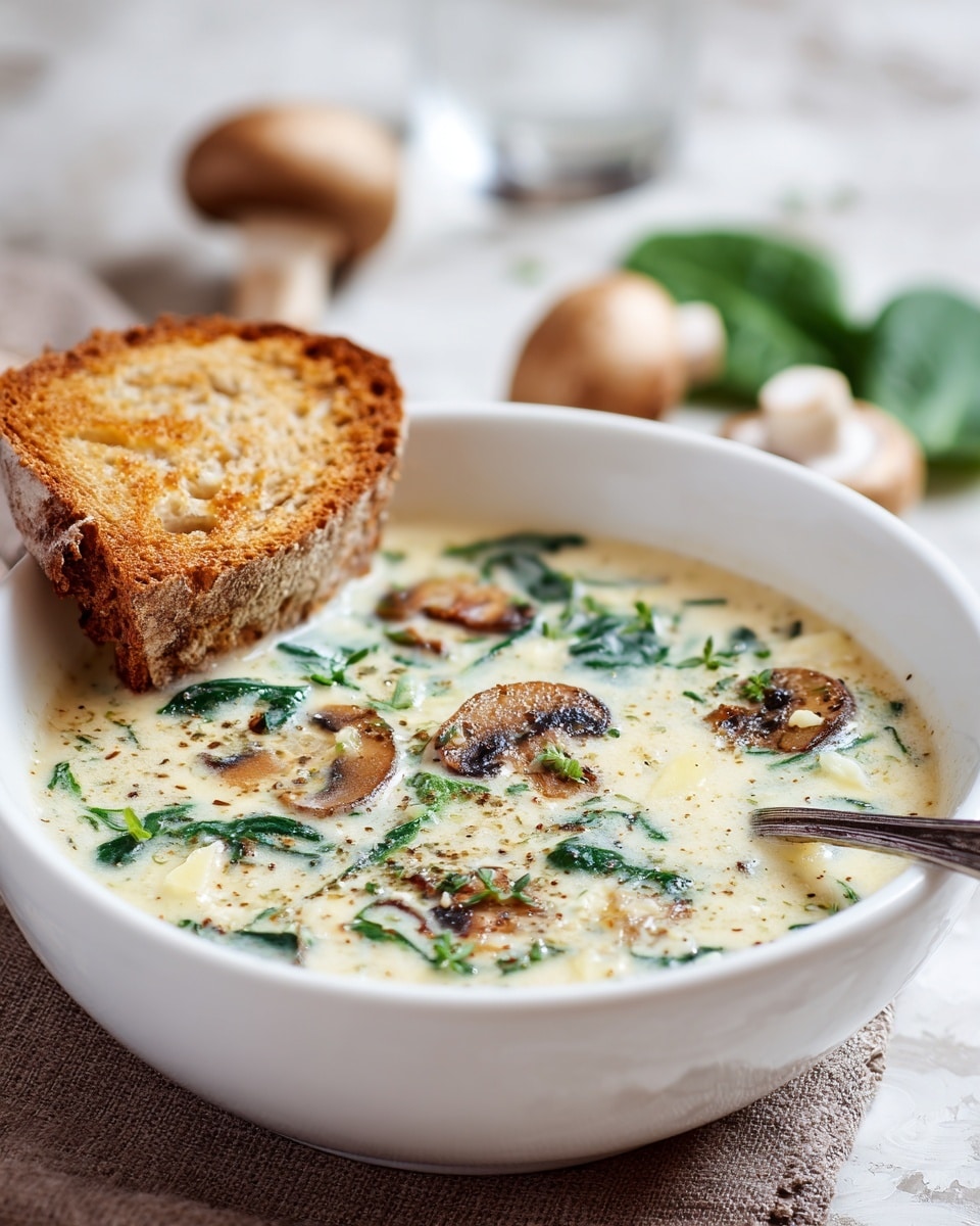Creamy Parmesan Mushroom and Spinach Tortellini Soup Recipe - Recipe Image