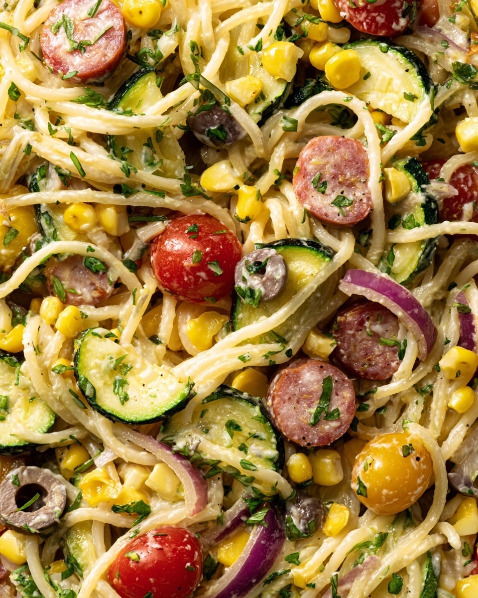 Spaghetti Salad with Fresh Vegetables, Salami, and Italian Dressing Recipe - Recipe Image