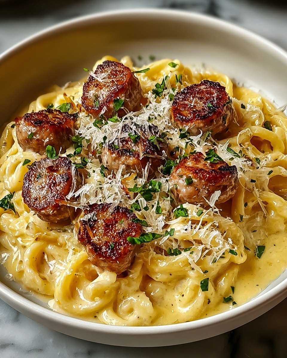 Garlic Butter Sausage Bites with Creamy Parmesan Pasta Recipe 5 Garlic Butter Sausage Bites with Creamy Parmesan Pasta Recipe - Recipe Image