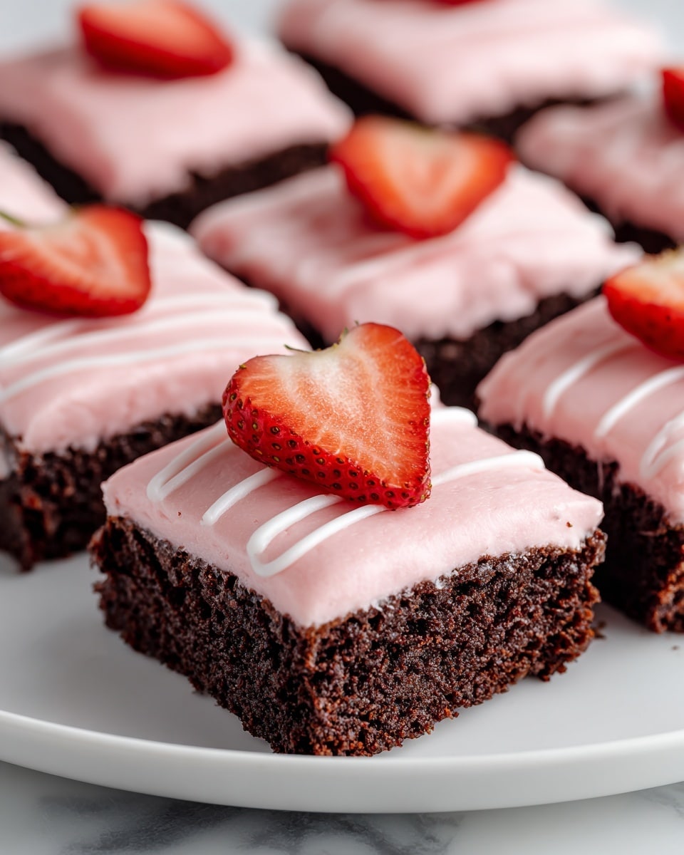 Strawberry Frosted Heart Shaped Brownies Recipe - Recipe Image
