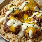 Garlic Butter Beef and Rice Skillet with Cheddar Parmesan Sauce Recipe