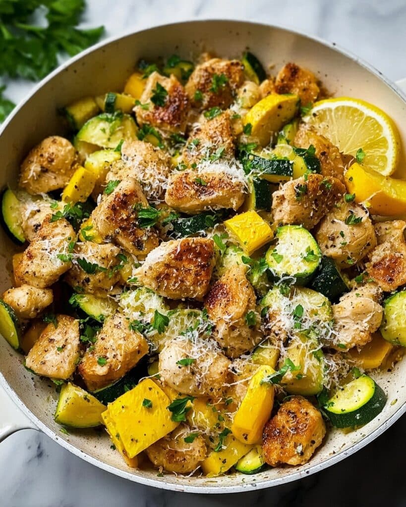 Skillet Lemon Parmesan Chicken with Zucchini and Squash Recipe