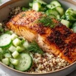 Spiced Salmon Bowl with Quinoa and Cucumber-Dill Salad Recipe