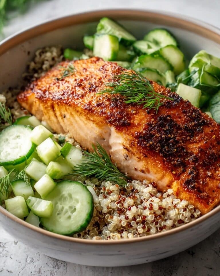 Spiced Salmon Bowl with Quinoa and Cucumber-Dill Salad Recipe