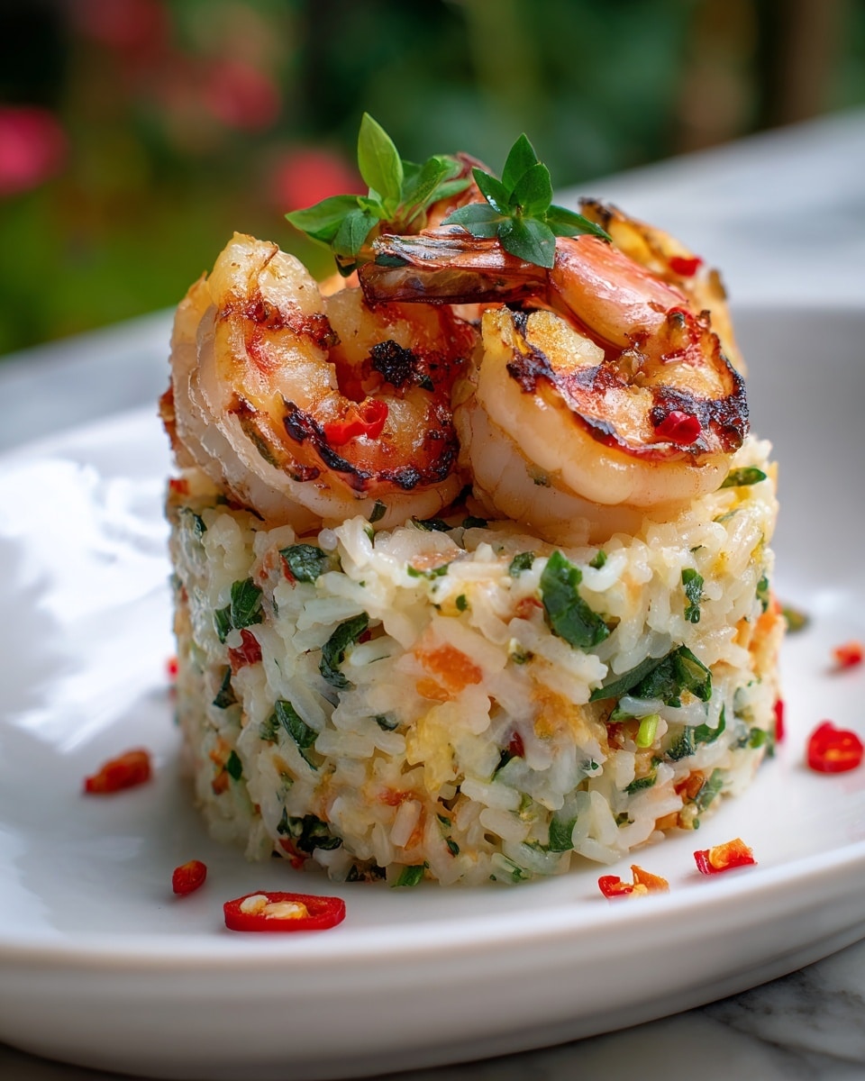 Garlic Butter Shrimp and Rice Stack Recipe - Recipe Image