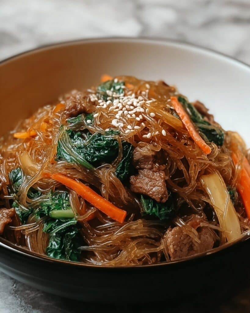 Easy Korean Japchae with Beef and Vegetables Recipe