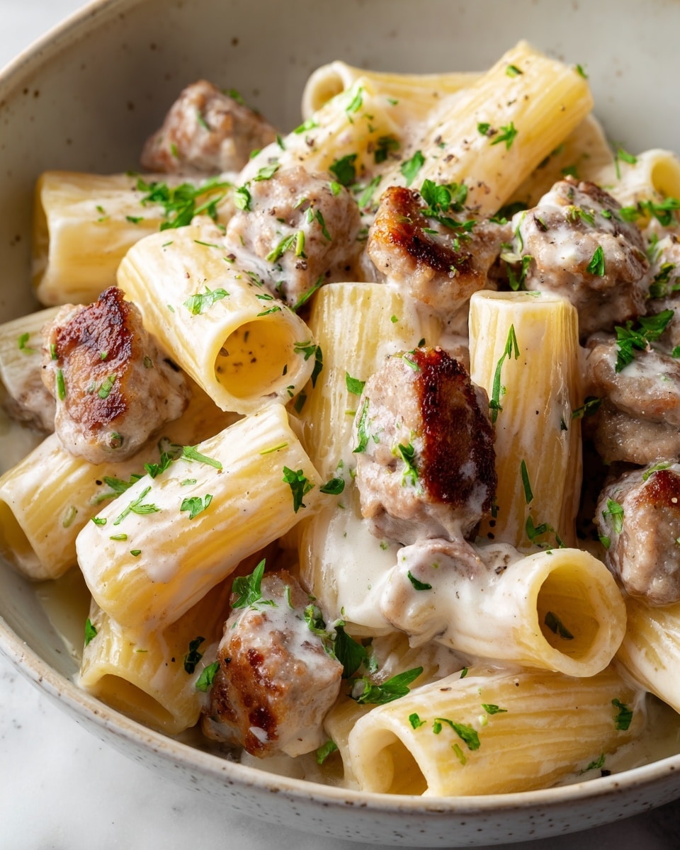 Garlic Sausage Alfredo Rigatoni Recipe - Recipe Image