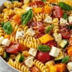 Mediterranean Pasta Salad with Cherry Tomatoes, Cucumber, and Red Bell Pepper Recipe