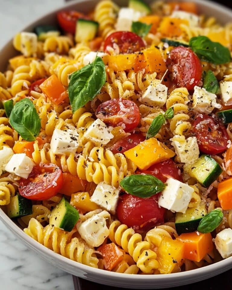 Mediterranean Pasta Salad with Cherry Tomatoes, Cucumber, and Red Bell Pepper Recipe