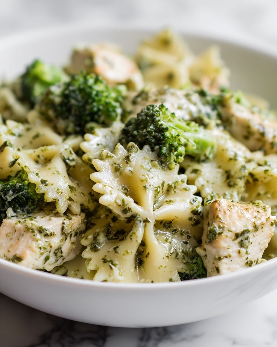 One Pan Creamy Pesto Chicken & Broccoli Pasta Recipe - Recipe Image