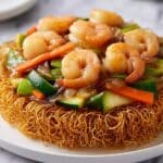 Crispy Cake Noodle Stir Fry with Shrimp and Vegetables Recipe