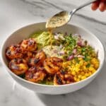 Yummy Grilled Shrimp Bowl with Avocado Corn Salsa and Creamy Sauce Recipe