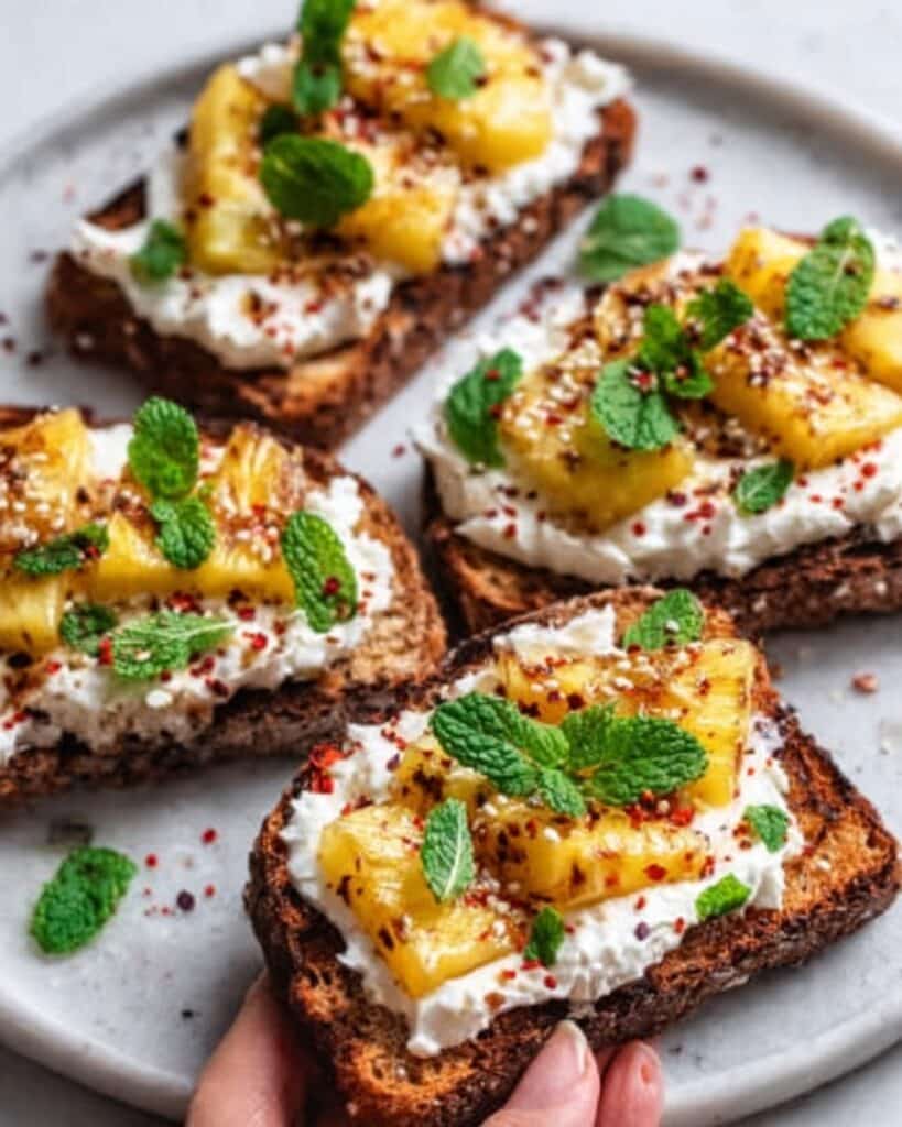 Grilled Pineapple Crostini with Burrata & Spicy Honey Recipe