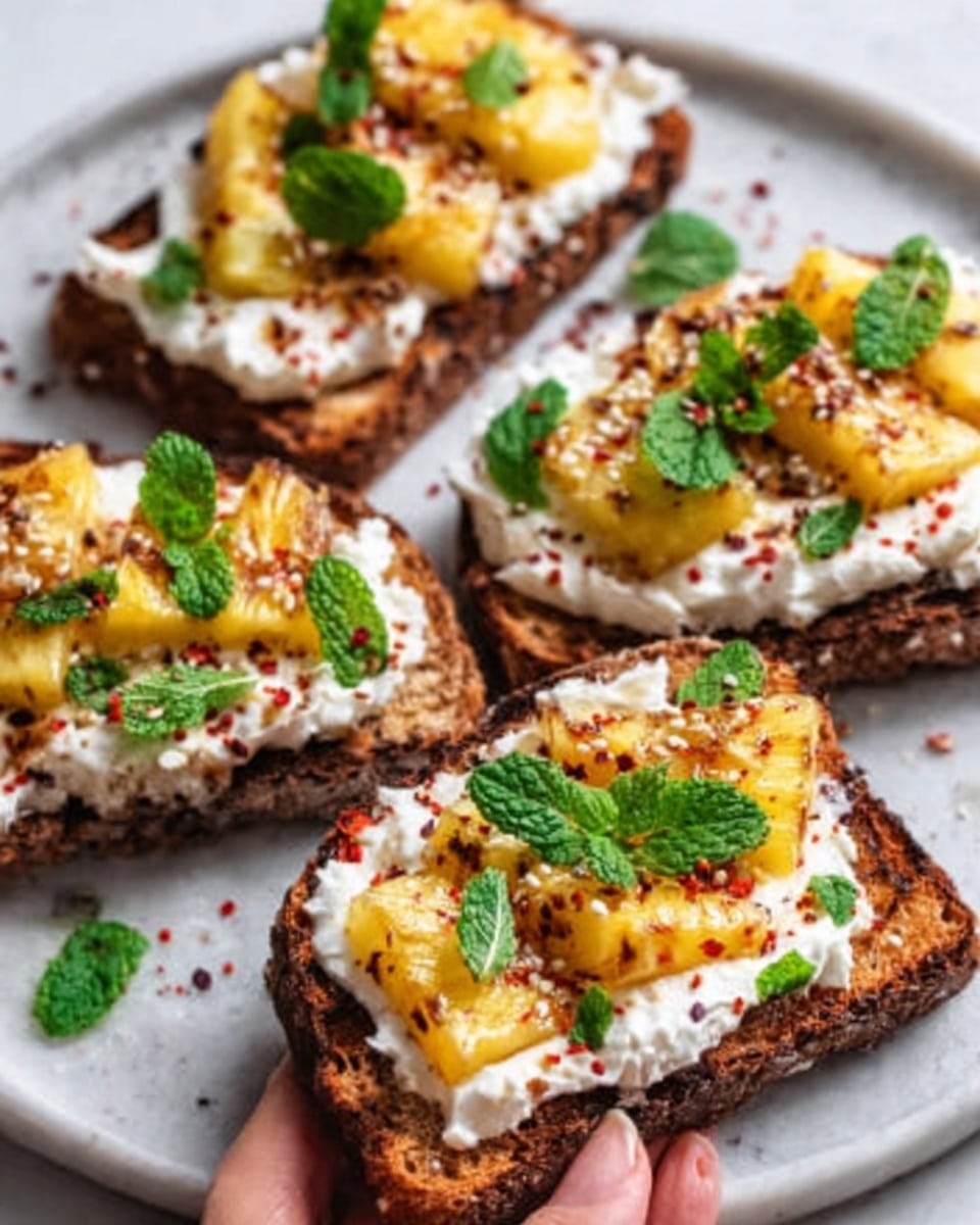 Grilled Pineapple Crostini with Burrata & Spicy Honey Recipe