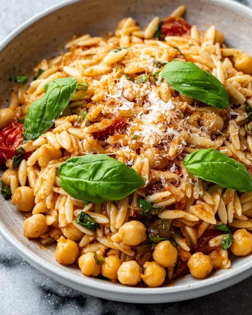 Creamy Tuscan Chickpeas & Orzo Recipe