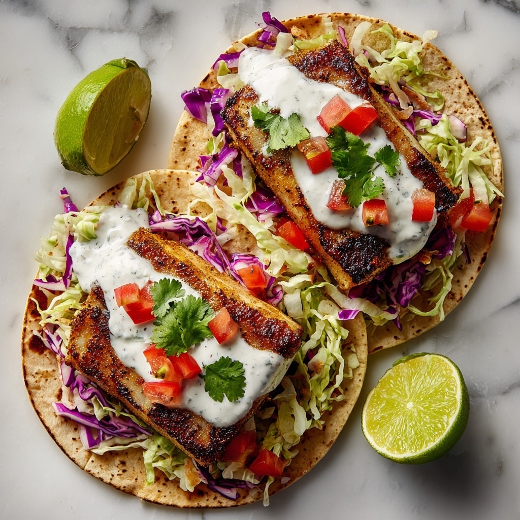 Fish Tacos with Lime Crema and Cabbage Slaw Recipe - Recipe Image