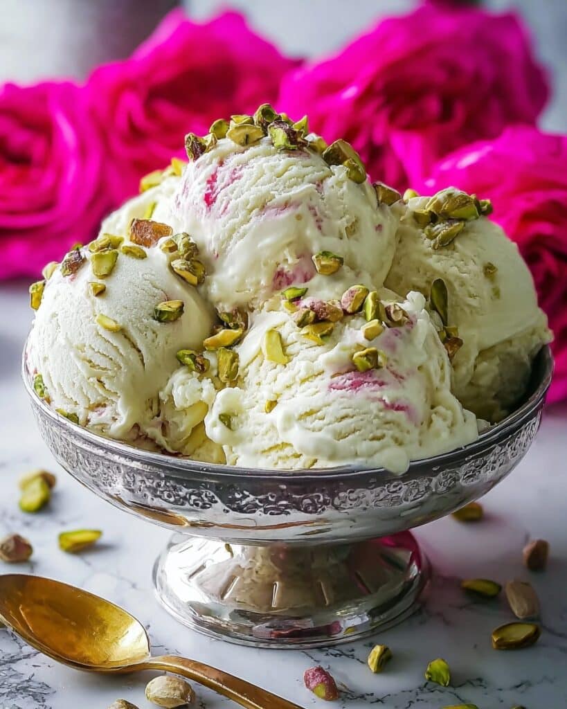 Rose Pistachio Cheesecake Ice Cream Recipe