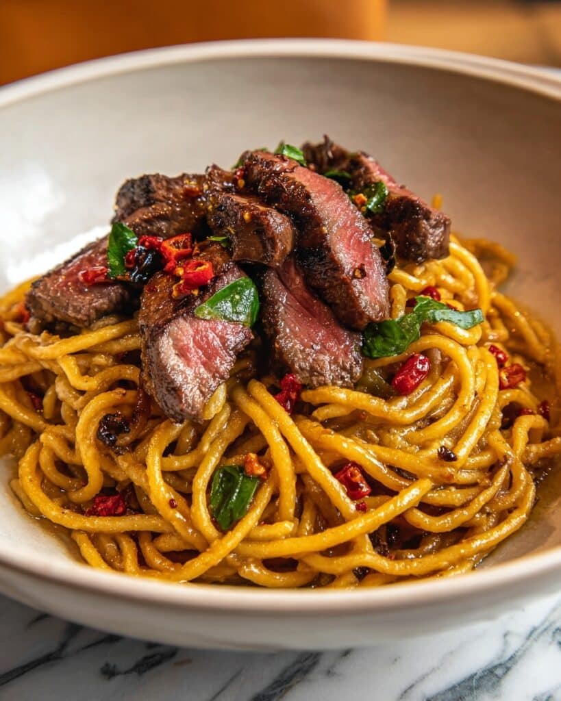 Sweet and Spicy Garlic Steak Pasta Recipe